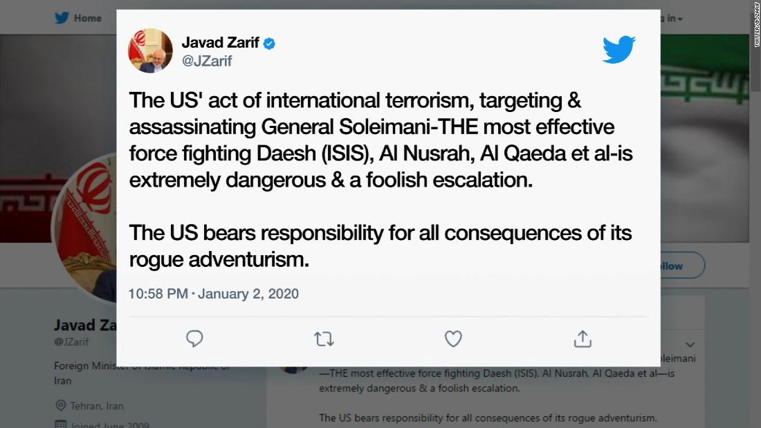 Iran FM responds US airstrike, calls it ‘dangerous and foolish’