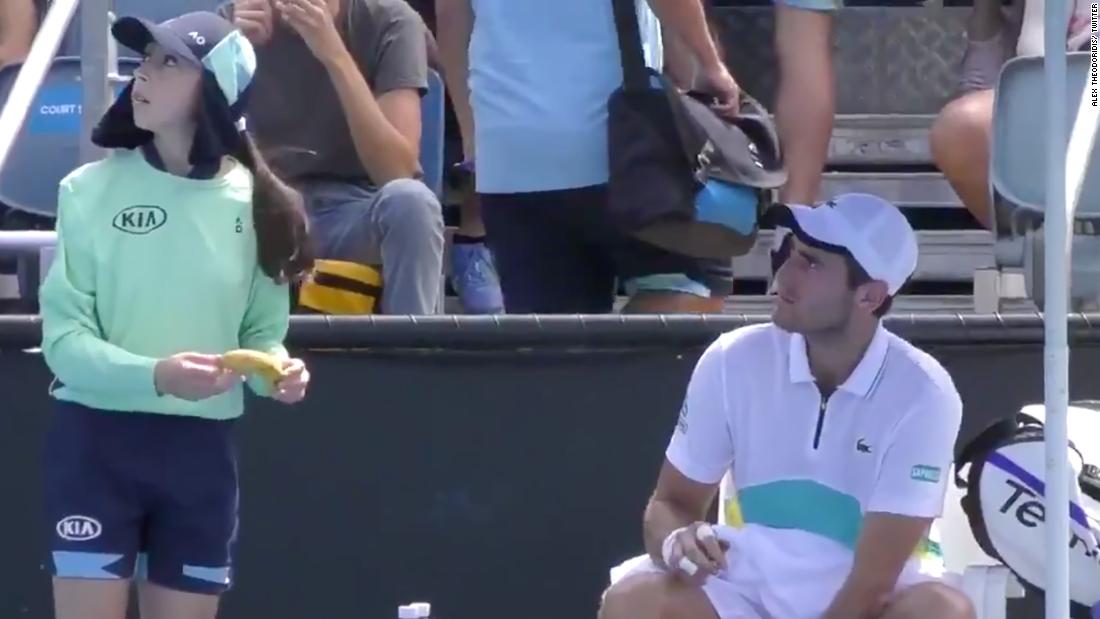Tennis player told off for asking ball girl to peel his banana