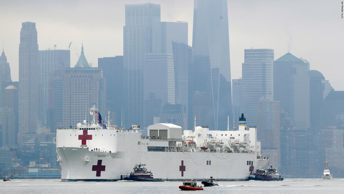 Navy hospital ship with 1,000 bed capacity sits in New York harbor mostly empty