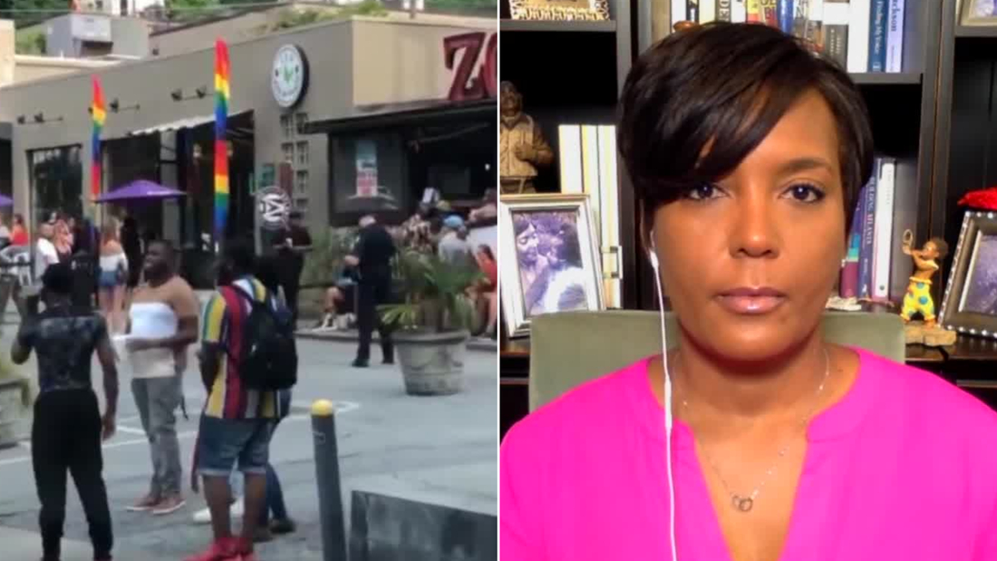 Atlanta Mayor Keisha Lance Bottoms reacts to images of crowds celebrating Cinco de Mayo