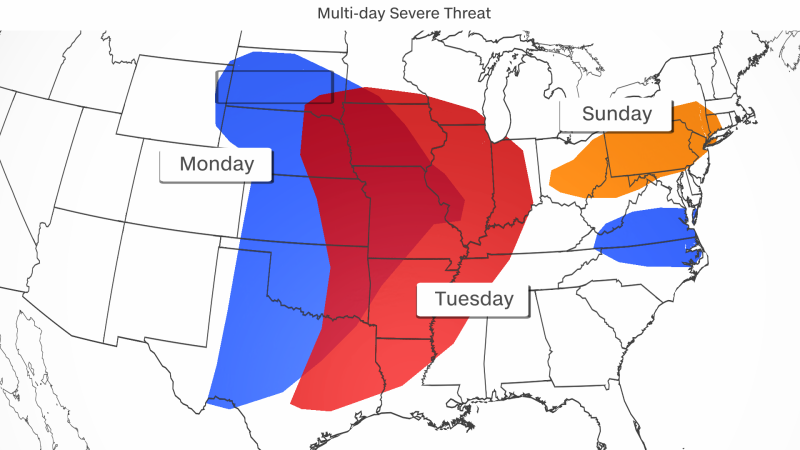 Multi-day severe weather threat this week for Northeast and Central US