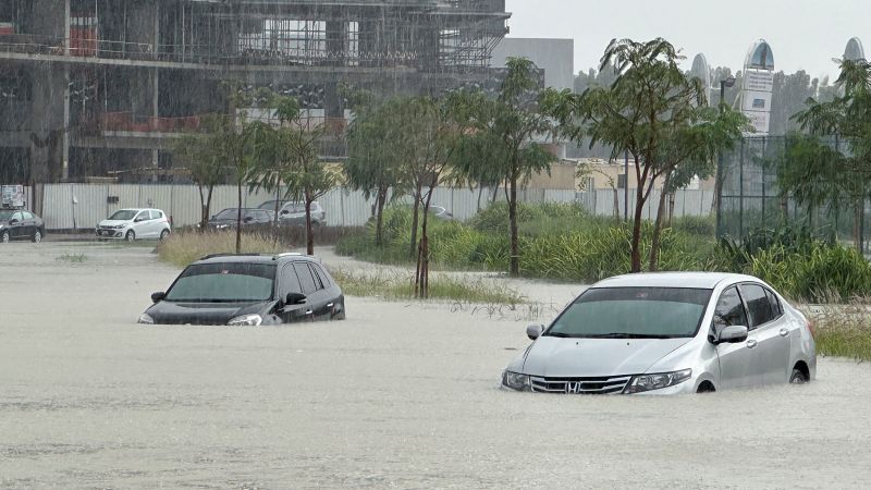 A year’s worth of rain plunges normally dry Dubai underwater
