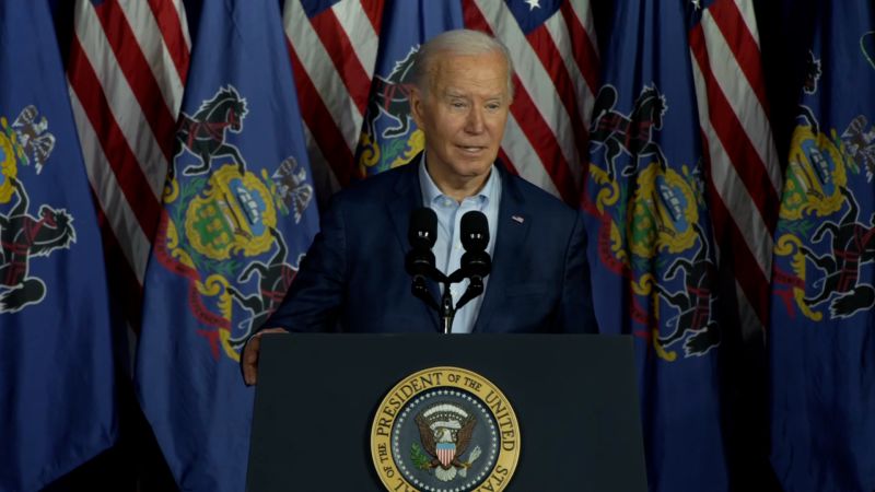 Biden’s dig at Trump Media stock plummet draws laughs from crowd | CNN Politics